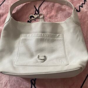 Dooney & Bourke Cream Leather Hobo Shoulder Bag with Front Pocket